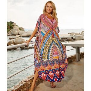 NWT Bohemian Tassel Lace Up Maxi Summer Kaftan Caftan Dress One Size